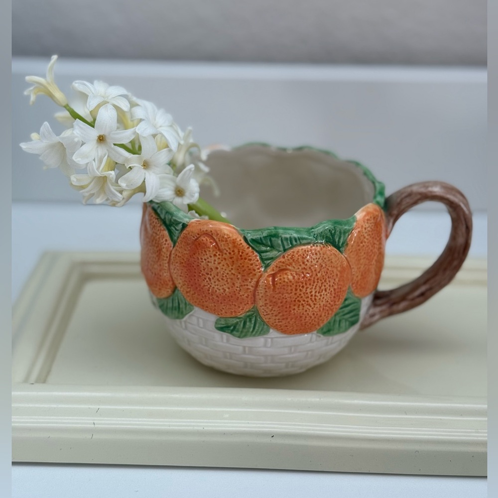 Vintage Fitz and Floyd Orange Fruit Ceramic Mug with Brown Handle